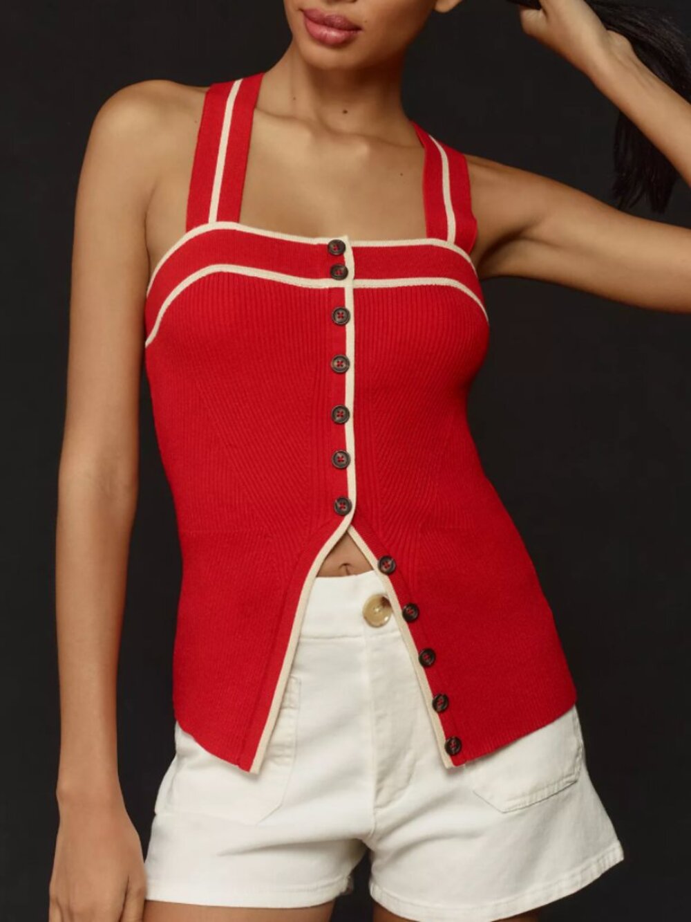 Anthropologie Maeve Button-Front Cross-Back Knit Tank Top